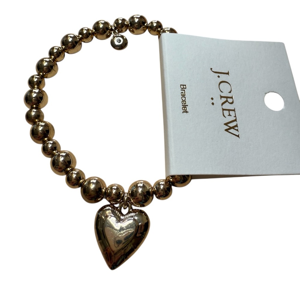 NWT J. Crew Gold Beaded Elastic Stretch Heart Bracelet